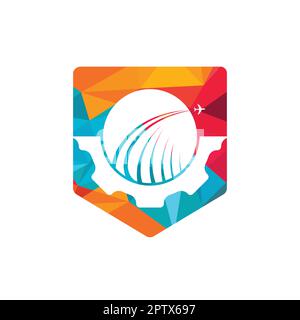 Design mit Vektorlogo für den Zahnradweg. Abstrakter Flugzeugflug mit Gear Logo-Design. Stock Vektor