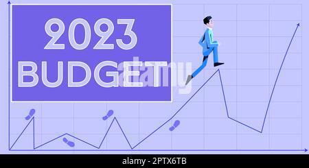 Konzeptionelle Bildunterschrift 2023 Budget, Word für Business Finanzplan für die Investitionsstrategie für das neue Jahr Stockfoto