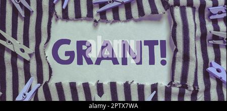 Conceptual Display Grant, Business Showcase Geld von einer Organisation oder Regierung für einen Zweck Stipendium gegeben Stockfoto