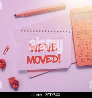 Konzeptionelle Darstellung We'Ve Umzug, Geschäftsübersicht wird von einem anderen Ort desselben oder eines anderen Landes leben Stockfoto