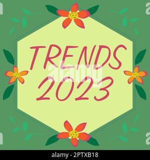 Textüberschrift präsentiert Trends 2023, Konzept Bedeutung kommende Jahr Vorherrschende Tendenz Online weithin diskutiert Stockfoto