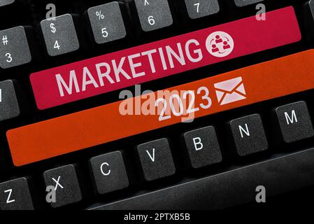 Schild mit Marketing 2023, Konzept bedeutet kommerzielle Trends für 2023 Silvester Werbeveranstaltung Stockfoto