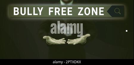 Handschriftschild Bully Free Zone, Wort für respektvoll gegenüber anderen Mobbing ist hier nicht erlaubt Stockfoto