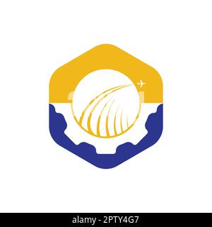 Design mit Vektorlogo für den Zahnradweg. Abstrakter Flugzeugflug mit Gear Logo-Design. Stock Vektor