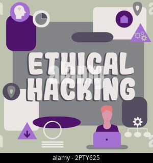 Handschriftlicher Text Ethical Hacking, Geschäftsüberblick über das Aufspüren von Schwächen und Schwachstellen des Computers Stockfoto