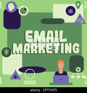 Textunterschrift für E-Mail-Marketing, Konzept, das bedeutet, dass eine Werbebotschaft an eine Gruppe von Shows gesendet wird Stockfoto