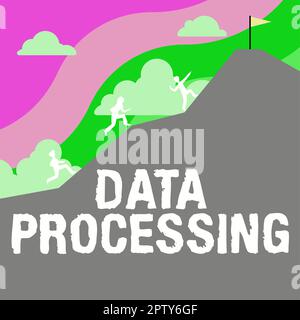 Textunterschrift zur Darstellung von Datenverarbeitung, Erfassung von Geschäftskonzepten und Bearbeitung von zu produzierenden Datenelementen Stockfoto
