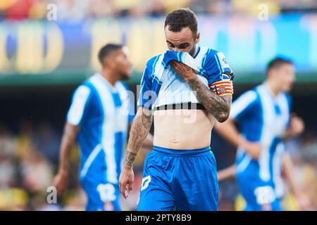 Sergi Darder von RCD Espanyol reagiert auf das Spiel LaLiga Santander zwischen Villarreal CF und RCD Espanyol am 27. April 2023 in Villarreal, Spanien. Stockfoto