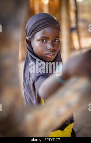 IDP Mädchen in Segou Region, Mali, Westafrika. 2022 Dürre und Hungerkrise in Mali. Stockfoto