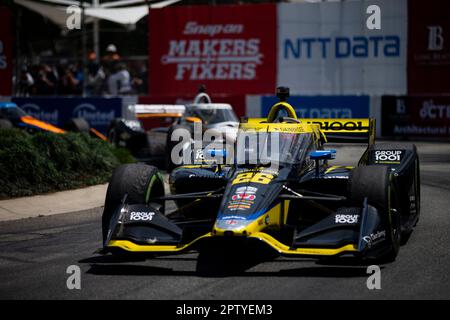 Long Beach, Kalifornien. 16. April 2023. COLTON HERTA (26) aus Valencia, Kalifornien, fährt während des Acura Grand Prix von Long Beach in Long Beach, CA, USA auf der Rennstrecke. (Kreditbild: © Colin Mayr Grindstone Media Group/Action Sports Photography/Cal Sport Media). Kredit: csm/Alamy Live News Stockfoto