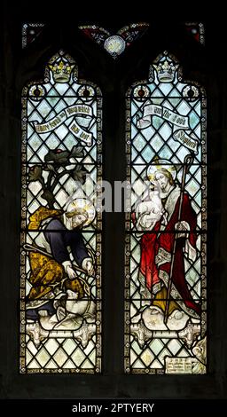 Das gute Shepherd-Buntglas, St. Mary's Church, Woodford, Northamptonshire, England, Großbritannien Stockfoto