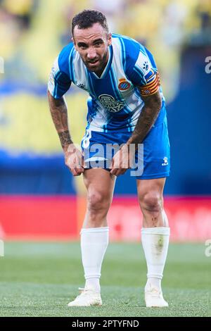 Sergi Darder von RCD Espanyol reagiert auf das Spiel LaLiga Santander zwischen Villarreal CF und RCD Espanyol am 27. April 2023 in Villarreal, Spanien. Stockfoto
