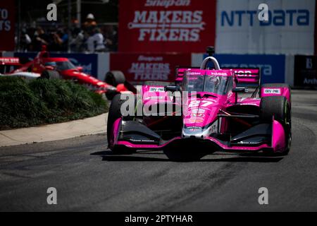 Long Beach, Kalifornien. 16. April 2023. KYLE KIRKWOOD (27) aus Jupiter, Florida, fährt während des Acura Grand Prix von Long Beach in Long Beach, CA, USA auf der Rennstrecke. Kredit: csm/Alamy Live News Stockfoto