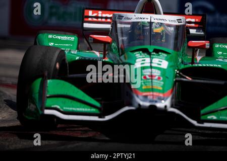 Long Beach, Kalifornien. 16. April 2023. DEVLIN Defrancesco (29) aus Toronto, Kanada, fährt während des Acura Grand Prix von Long Beach in Long Beach, CA, USA auf der Rennstrecke. Kredit: csm/Alamy Live News Stockfoto