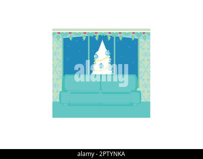 Wohnzimmer in der Weihnachtszeit. Stock Vektor