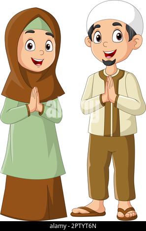 Happy muslim Mann und Frau Cartoon Stock Vektor