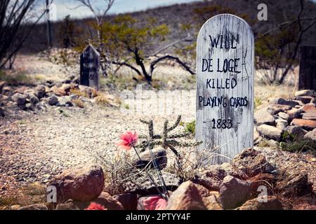 Boothill in Tombstone, Arizona, wurde zum Spitznamen für den „Old City Cemetery“, der sich auf die Anzahl der Männer bezieht, die mit ihren Stiefeln starben. Der alte Westen Tom Stockfoto