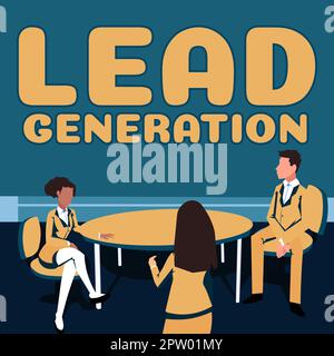 Schilder zur Lead-Generierung, konzeptionelles Fotoprozess zur Identifizierung und Kultivierung potenzieller Kunden Stockfoto