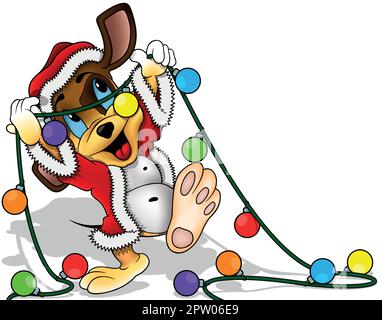 Niedliche fröhliche doggy im Weihnachtsmann Kostüm Stock Vektor