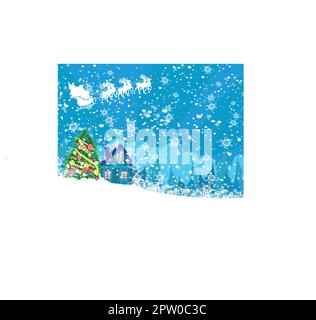 Der Weihnachtsmann den Sack voller Geschenke fliegen Stock Vektor