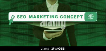 Handgeschriebener Text Seo Marketing Concept, Word for Strategy, die zur Erfüllung der Kundenanforderungen implementiert werden Stockfoto