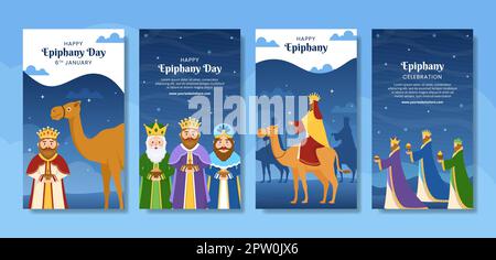 Happy Epiphany Day Social Media Stories Flache Cartoon Handgezeichnete Vorlagen Illustration Stock Vektor