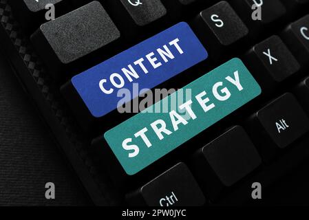 Schreiben Anzeigen von Text Content Strategy, Konzept bedeutet Marketing Information Media Advertising Management SEO Stockfoto