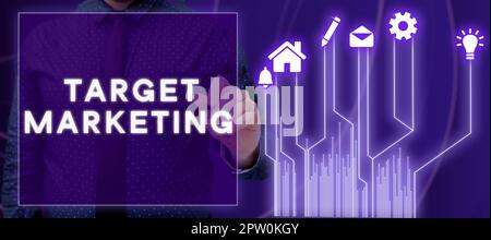 Handgeschriebenes Schild „Zielmarketing“, Wort „Zielgruppe Marktsegmentierung“, „Zielgruppe Kundenauswahl“ Stockfoto