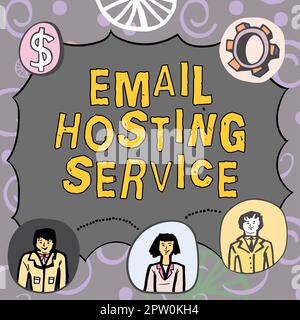 Signatur mit E-Mail-Hosting-Service, Business Showcase Internet-Hosting-Service, der den E-Mail-Server betreibt Stockfoto