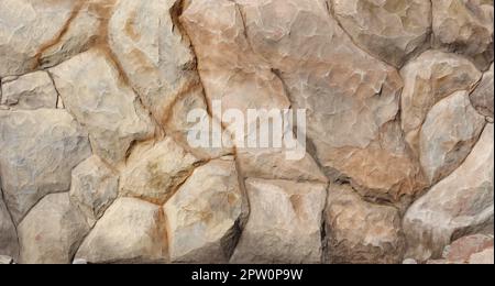 Heller grober natürlicher Steingrund. Bergbau Klippe raue Oberfläche. Großer Kalksteinstapel Hintergrund. Schwere Grunge beschädigte Granitblock Textur Stockfoto