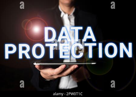 Handgeschriebenes Schild Datenschutz, Geschäftskonzept gesetzliche Kontrolle des Zugriffs auf und der Nutzung von Daten, die im Computer gespeichert sind Stockfoto