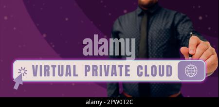 Inspiration mit Sign Virtual Private Cloud, Word für einen konfigurierbaren Pool gemeinsam genutzter Computing-Ressourcen Stockfoto