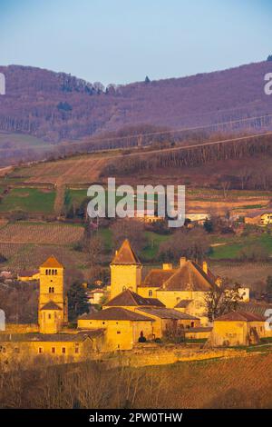 Schloss Pierreclos, Departement Saone-et-Loire, Burgund, Frankreich Stockfoto