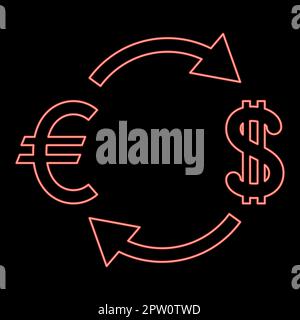 Neon-Währungswechsel Rot Farbvektordarstellung flacher Bildstil Stock Vektor