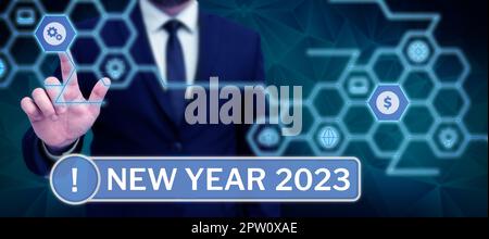 Handschriftlicher Text Neujahr 2023, Business Showcase Greeting Celebration Holiday Fresh Start Best wishes Stockfoto