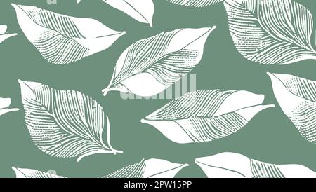 Weiße Blattstruktur mit dunkelgrünem Hintergrund Stockfoto