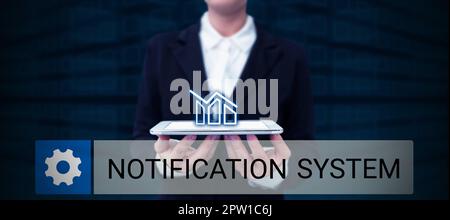 Signatur zeigt Benachrichtigungssystem an, Konzept bedeutet, dass Sie nicht vergessen sollten, über soziale Netzwerke verbunden zu sein Stockfoto