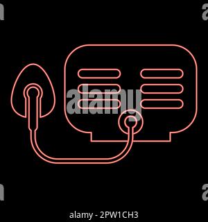 Neon-Inhalator Vernebler Medizinische Aerosolausrüstung rote Farbe Vektor Abbildung flacher Stil Stock Vektor