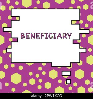 Schreiben, in dem der Begünstigte, das Unternehmen, eine Person oder ein Ding dargestellt wird, die/das Hilfe oder einen Vorteil aus etwas erhält Stockfoto