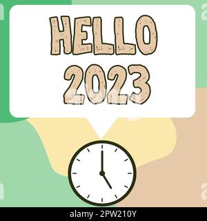 Textschild mit Hallo 2023, Geschäftskonzept Feier zum Beginn des Kalenderjahres 2023 Stockfoto