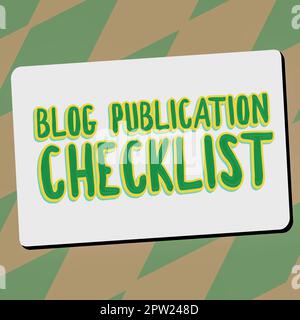 Textzeichen mit Checkliste für Blog-Veröffentlichungen, Word für regelmäßige Aufzeichnung der Gedanken, Meinungen oder Erfahrungen einer Person Stockfoto