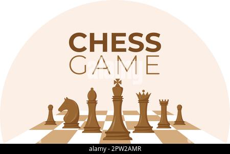 Illustration des Schachbretts mit Schwarz-Weiß-Teilen für Hobby oder Webbanner für Turnier in Handgezogenen Cartoon-Vorlagen Illustration Stock Vektor