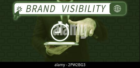Hand schreiben Zeichen Marke Sichtbarkeit, Business Showcase Häufigkeit, bei der zeigt Ihre Marke in Suchergebnissen zu sehen Stockfoto