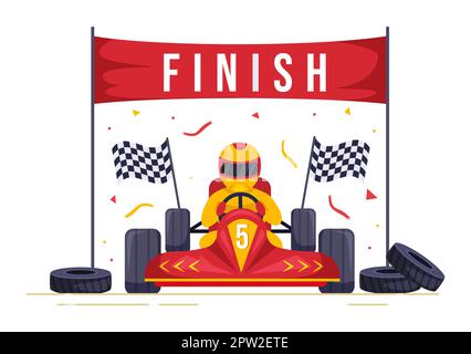 Kart-Sport mit Rennspiel Go Kart oder Mini-Auto auf einer kleinen Rennstrecke in einer flachen, handgezeichneten Schablone Stockfoto