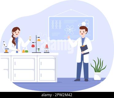 Laboratorium mit der Durchführung von Forschung wissenschaftlich, Experimentieren und Messen in einem Labor in flachen Cartoon Handgezeichnete Vorlagen Illustration Stock Vektor