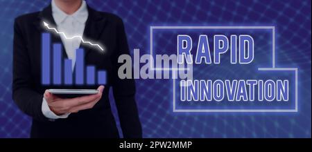 Handgeschriebenes Schild Rapid Innovation, Geschäftsidee, charakteristisch für eine Website, die Suchmaschinenalgorithmen verwendet Stockfoto