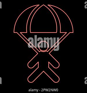 Neon Fallschirm Jumper rot Farbvektor Abbildung flacher Stil Stock Vektor