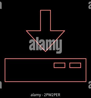 Neon-Download auf den Server, rote Vektordarstellung, flaches Bild Stock Vektor