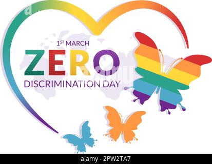 Zero Discrimination Day Illustration mit verschiedenen Personen und Farben für die Landing Page in der handgezogenen Flugvorlage für Schmetterlinge in Cartoon Stock Vektor