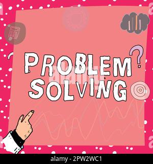 Inspiration zeigt die Lösung von Problemen mit Schildern, Geschäftsbeispiele, die eine gute Fähigkeit haben, eine Lösung für ein Problem zu finden Stockfoto